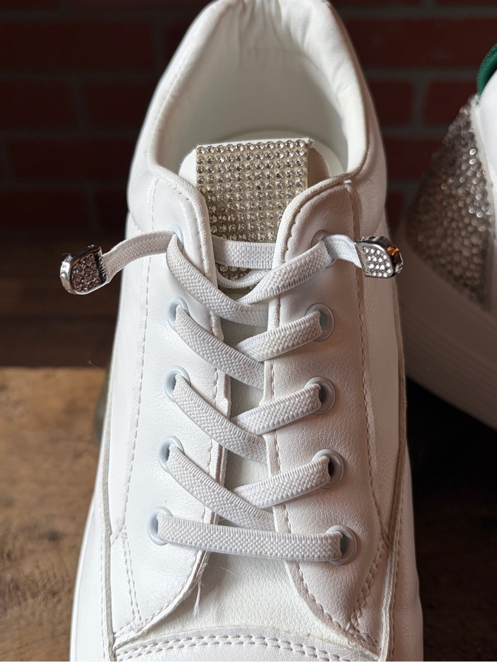 Women’s White Platform Sneakers with Sparkly Glitter Heel Detail I Size 9.5 (40) - Picture 4 of 8